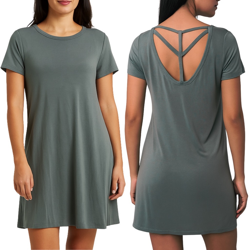 Alya Green Solidcore Casual Fall Boho Festival Short Sleeve Sheath Dress